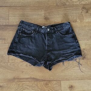 Agolde Black Distressed Cutoff Denim Shorts